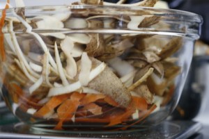 Veggie scraps make chickens happy.