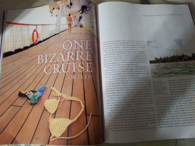 My craptastic cell phone picture of my naked ass on the pages of ISLANDS Magazine!!